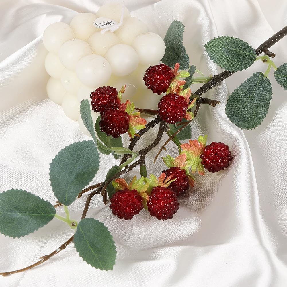 QFSH 7Pcs Artificial Raspberry Plant Stems 15.7'' Simulated Berry Bouquet for Home Decor Photography Props Wedding Decoration