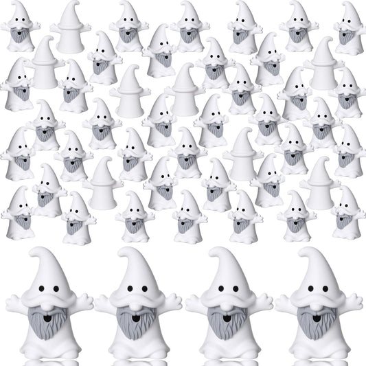 Roowest 60 Pcs 60 Pcs Mini Christmas Gnomes Figurines Decorations Miniature Resin Gnomes Tiny Santa Deer Gingerbread Man Dwarf Figurine to Hide Ornaments for Village Table Decor (Ghost)