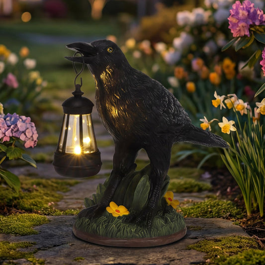 Rempry Solar Garden Crow Statue Decor, Gothic Crow Light for Yard Lawn Patio Outdoor, Unique Birthday Housewarming Halloween Gifts for Mom Family, Friend