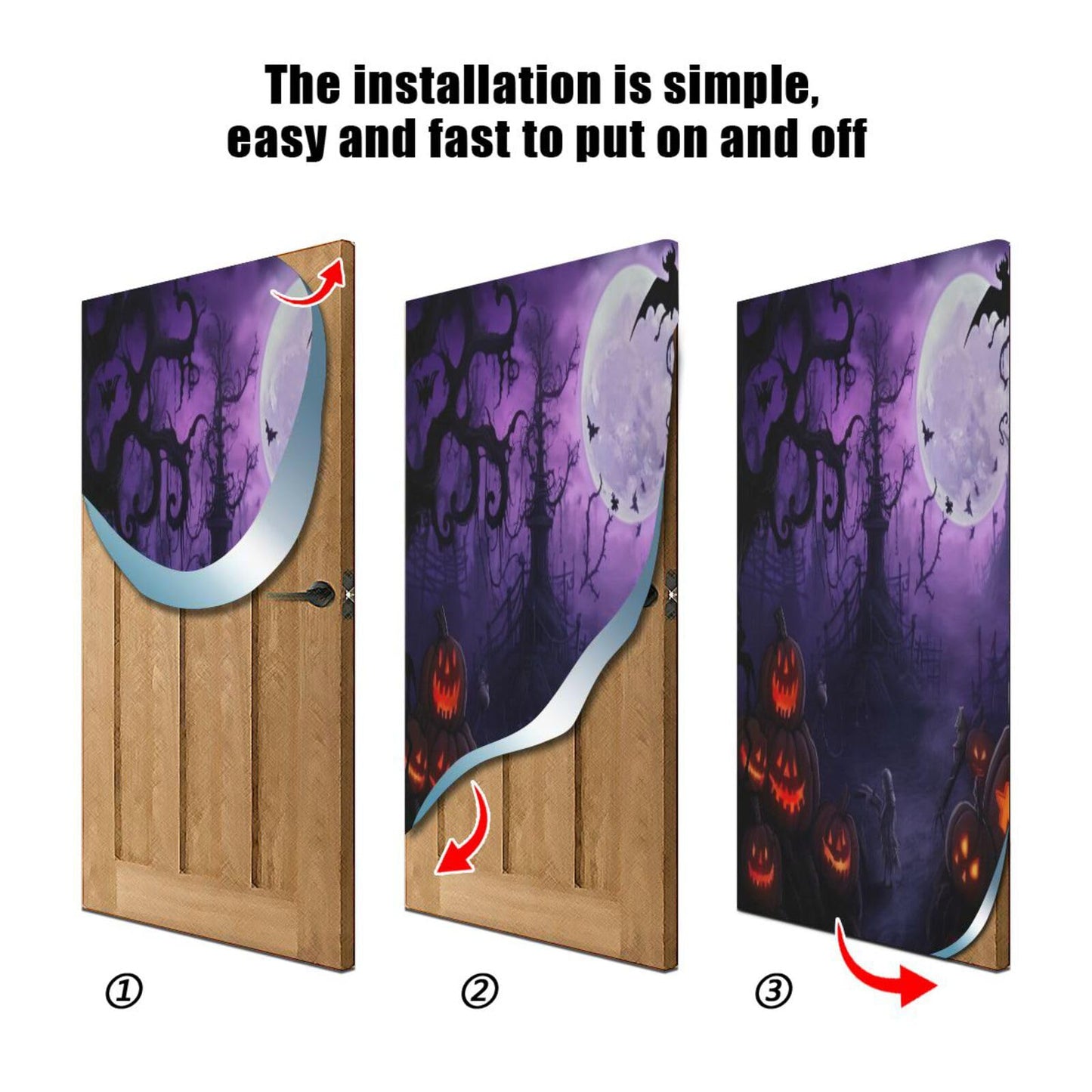 Wajiw Halloween Pumpkin Door Cover Washable High Elastic Fabric Front Door Cover for Festive Party Home Decor,32x79Inch