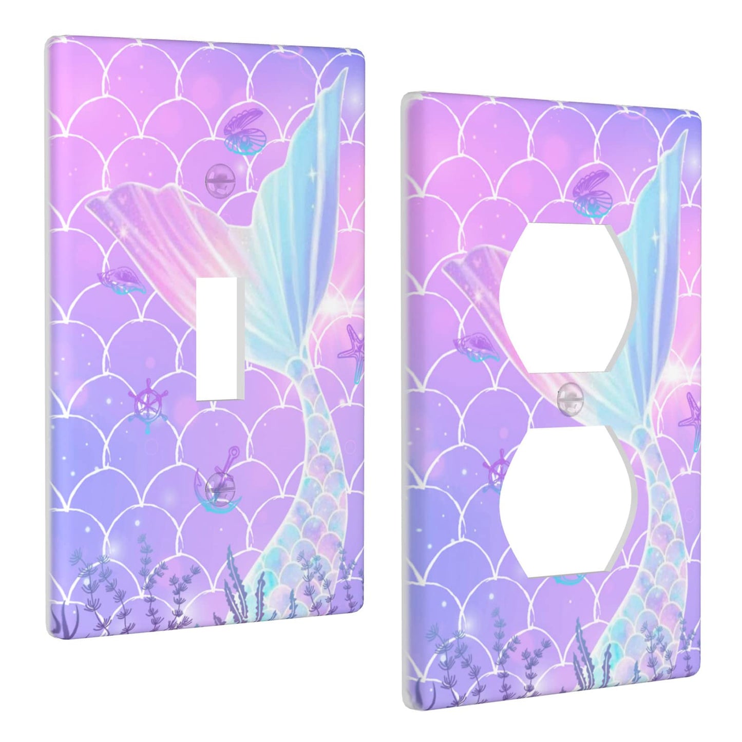 2 Pcs Mermaid Wall Plates Light Switch Cover Cute Decorative Outlet Cover for Girls Boys Bedroom Kitchen Home Bathroom Living Room(Single Toggle Duplex Outlet)