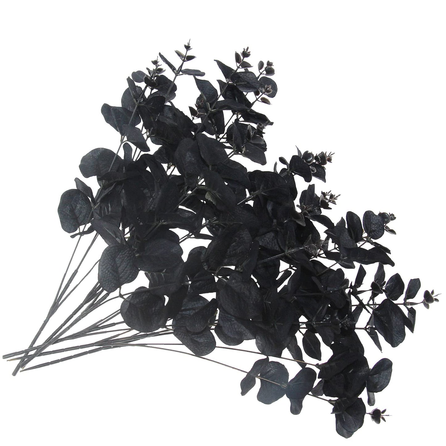 Tinsow 10 Pcs Black Artificial Eucalyptus Branches Stems Faux Eucalyptuses Real Touch Leaf Gathic Theme Party Bouquet Centerpiece Halloween Home Decor (Black, 10)