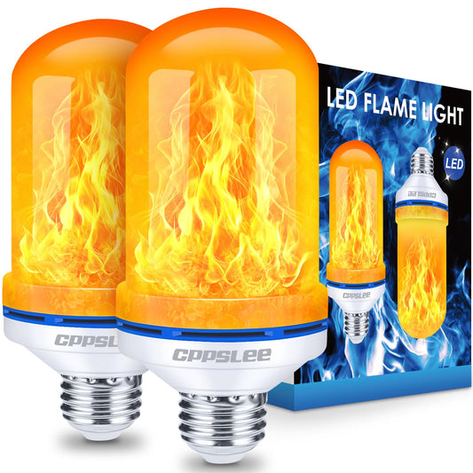 CPPSLEE Upgraded LED Flame Light Bulbs, 4 Modes Flickering Light Bulbs, E26 Base Fire Flame Bulb for Halloween Decorations Outdoor, Christmas Lights Patio Indoor Home Decor (Yellow, 2 Pack)