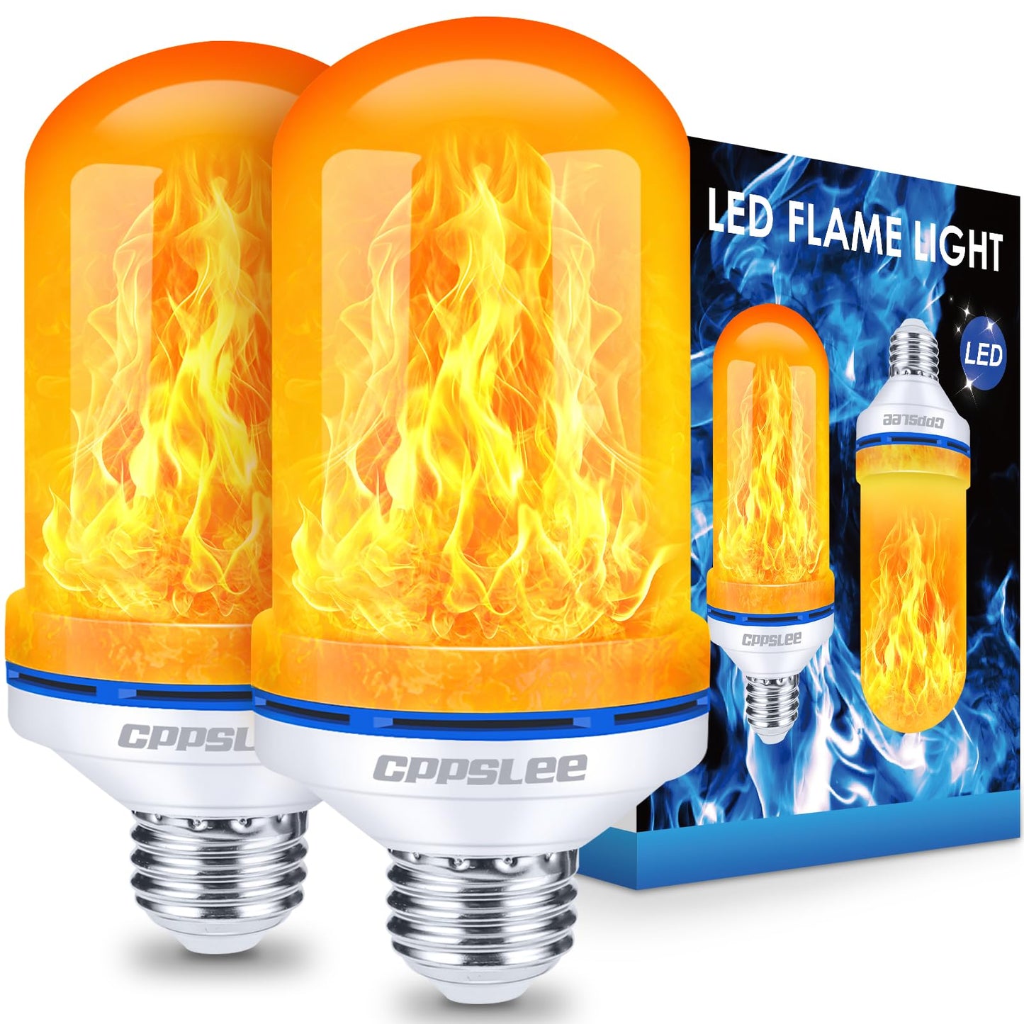 CPPSLEE Upgraded LED Flame Light Bulbs, 4 Modes Flickering Light Bulbs, E26 Base Fire Flame Bulb for Halloween Decorations Outdoor, Christmas Lights Patio Indoor Home Decor (Yellow, 2 Pack)
