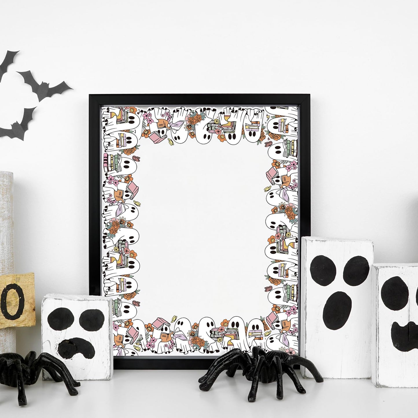 Whaline 65 Ft Halloween Bulletin Board Border Boo Ghost Book Floral Die Cut Trim Border Roll for Home Party Classroom Chalkboard Window Decor