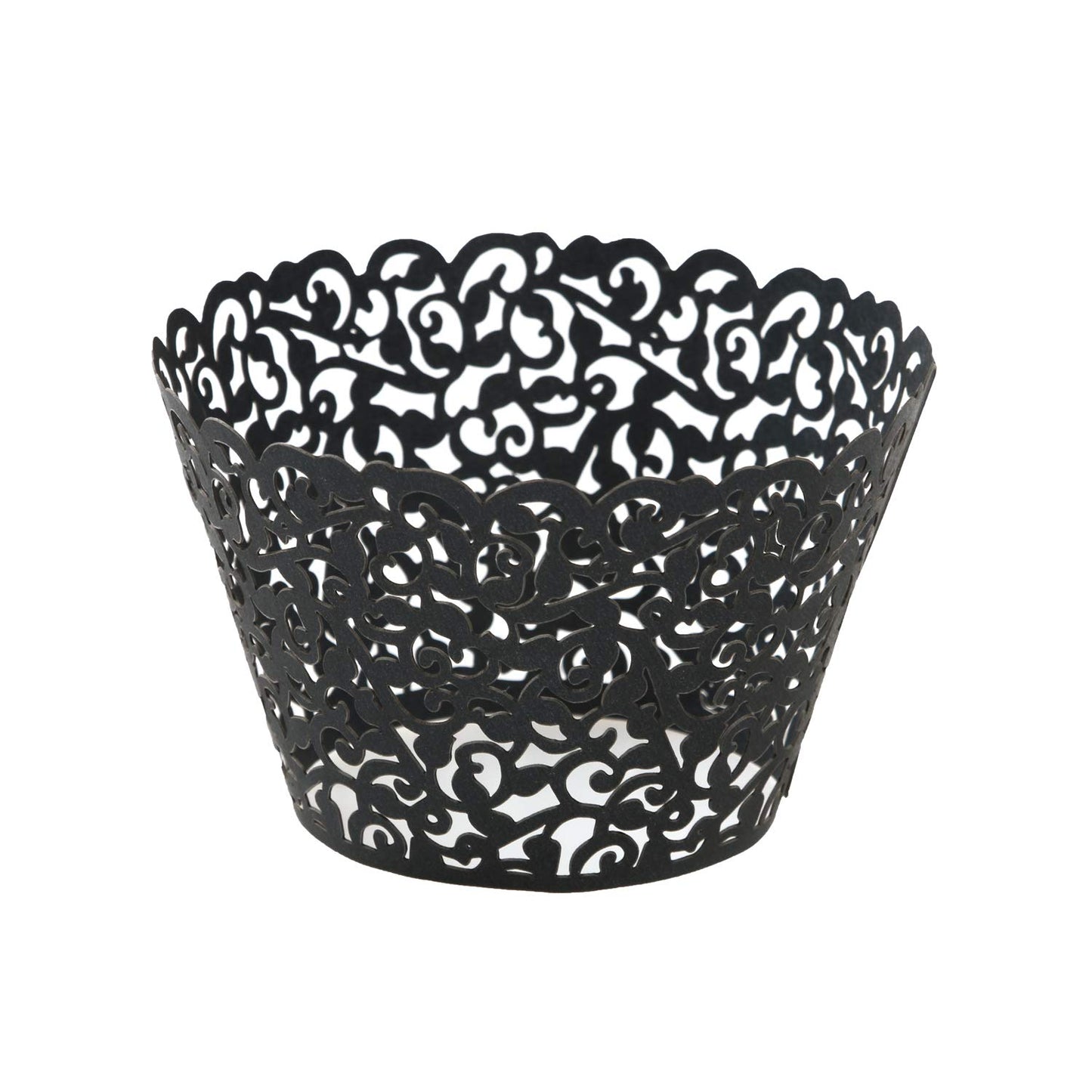 KPOSIYA Pack of 120 Cupcake Wrappers Artistic Bake Cake Paper Cups Vine Designed Laser Cut Cupcake Wraps Baking Cup Muffin Case Trays for Wedding Baby Shower Party Birthday Decoration (120, Black)