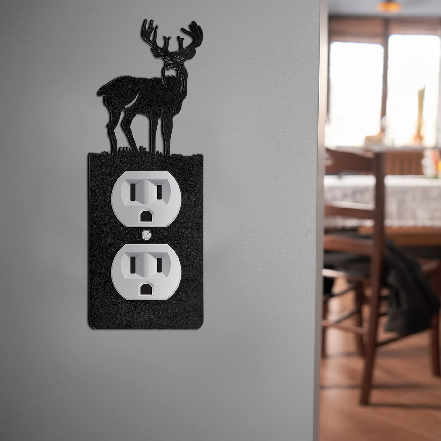 Kingdder 12 Pcs Metal Bear Light Switch Cover Moose Tree Mountain Elk Black Light Switch Plate Forest Outlet Toggle Wall Plate Cover for Home Bedroom Single Gang Socket