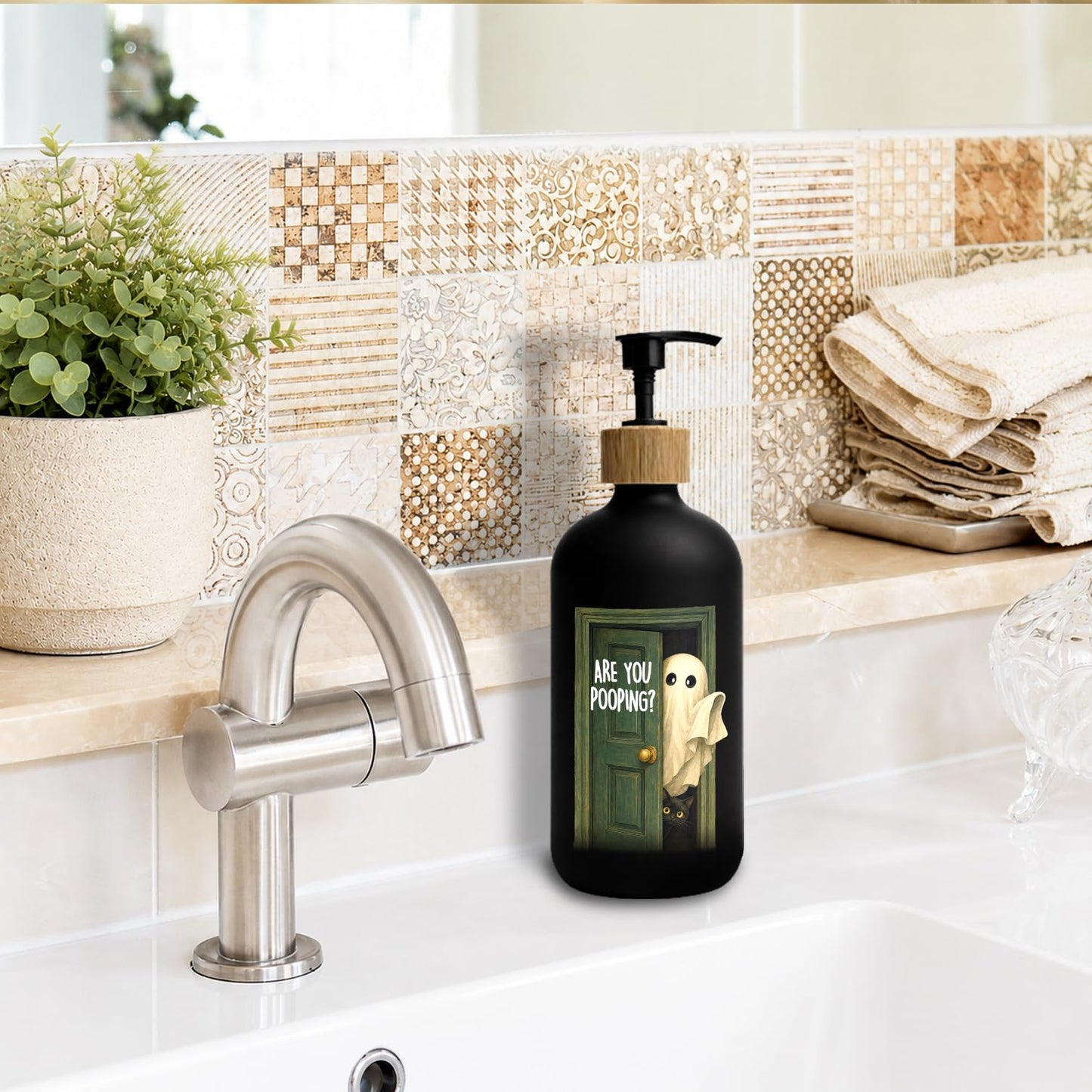 Stelloriellea Funny Halloween Bathroom Glass Soap Dispenser with Pump