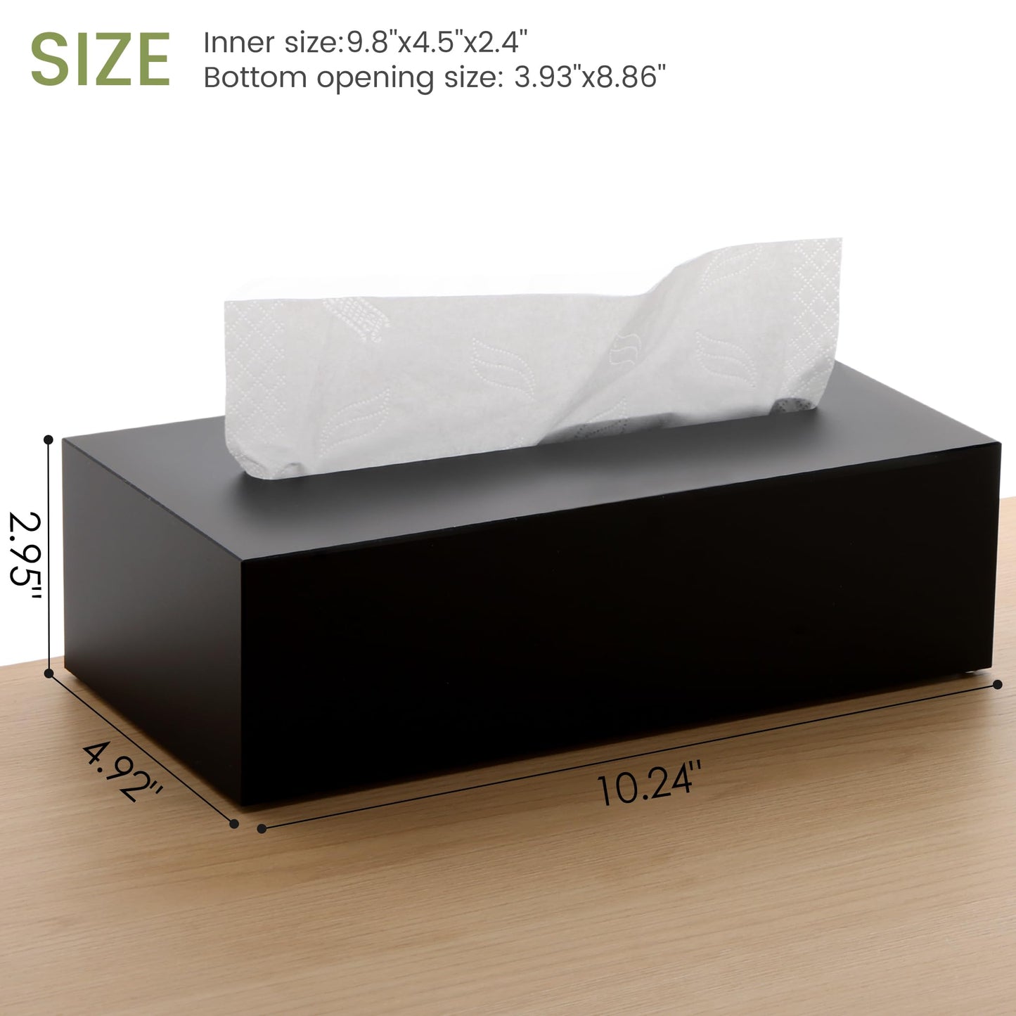 SANRUI Acrylic Facial Tissue Box Cover Holder with Snap Bottom Cover Rectangle Napkin Dispenser Organizer for Bathroom Kitchen and Office Desk (Matt Black)