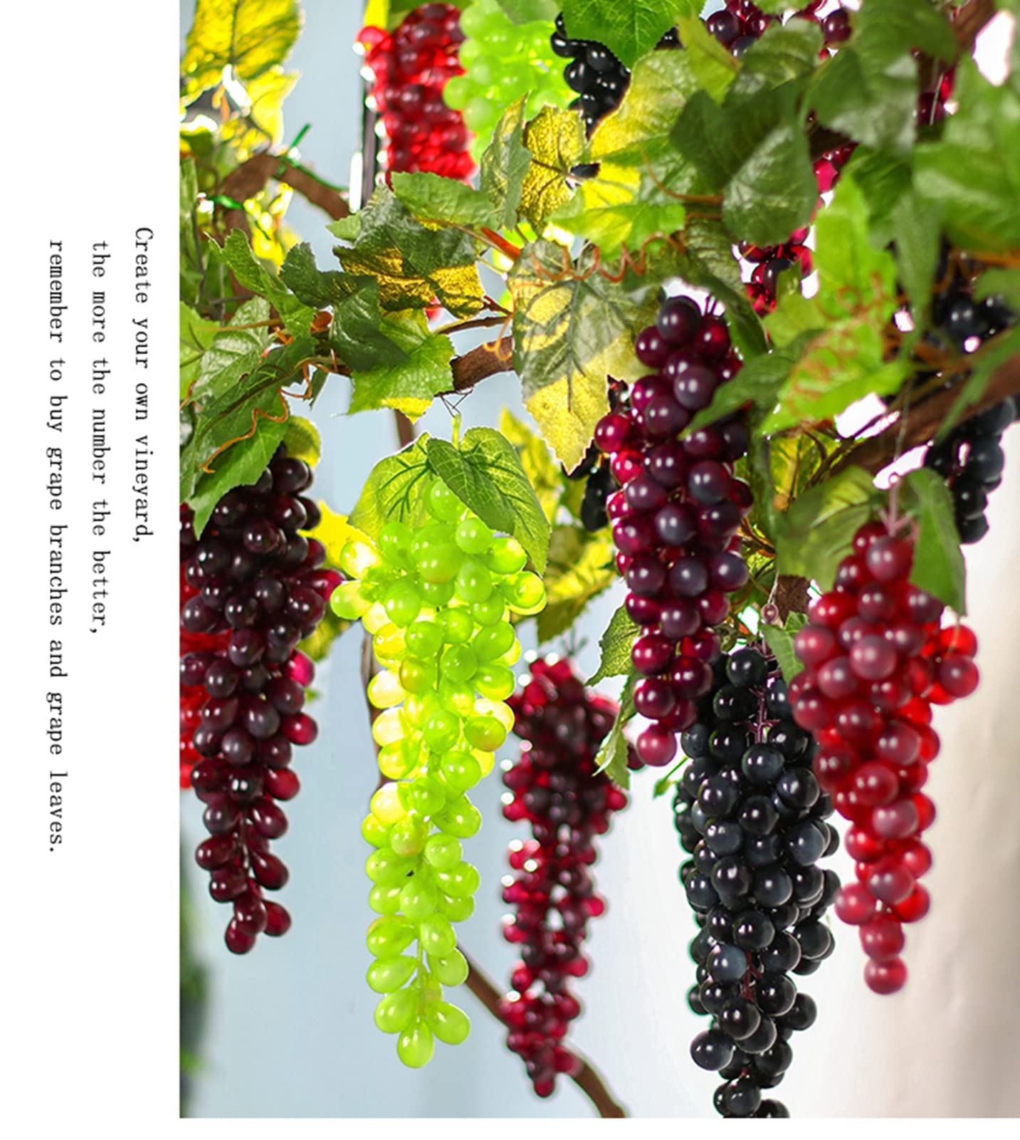 Bairdish 5pcs Green Simulation Grapes Bunches Lifelike Artificial Grapes Fake Grape Bundle for Vines Decoration Wine Kitchen Garland Decor Faux Fruit Props(36grains 7 Inches Long)