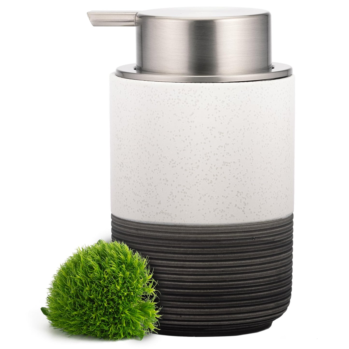 EMPO Ceramic Embossed Press Foam Hand Soap Dispenser - 300ml Large Capacity Facial Cleansing Bottle and Liquid Soap Dispenser for Kitchen Bathroom with Mousse Lotion Pump (White)