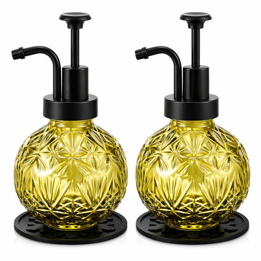 Tioncy 2 Pcs Vintage Soap Dispenser for Bathroom 8 oz Glass Kitchen Hand Dispenser with Pump Farmhouse Antique Snowflake Liquid Hand Soap Accessories Rustic Antique Bathroom Decor(Green)