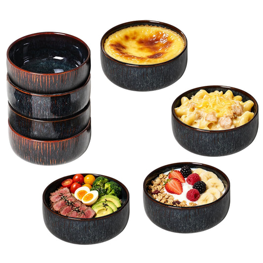 CLAYORA Stoneware Bowls Set of 4, Ceramic Bowl Set, Aesthetic Soup & Cereal Bowls for Salad Bowl, Ice Cream Bowl, Fruit Bowl, Unique Handmade Glaze Finish, Modern Kitchen Dining Decor