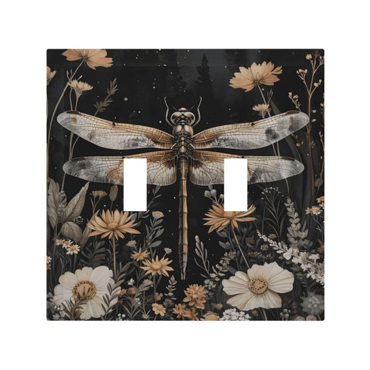Vintage Botanical Wildflowers Dragonfly Gothic Decorative Switch Plates 2 Gang Double Toggle Outlet Light Switch Cover Wall Plate Electrical Faceplate for Bedroom Living Room Decor