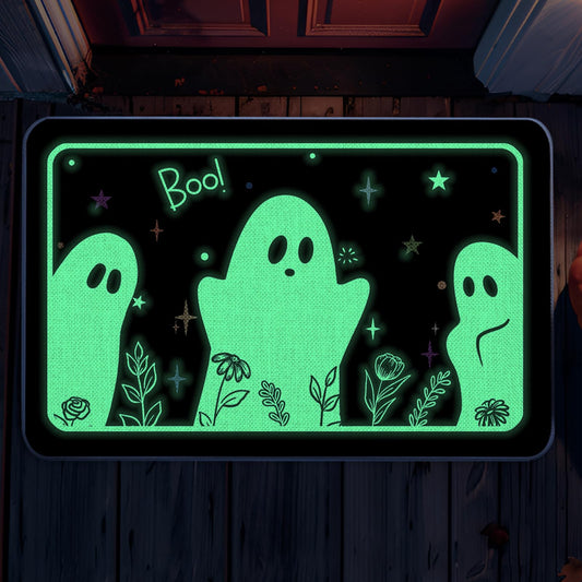 QIONG MENG Halloween Door Mat Rug Ghost Decorative Glow in The Dark Doormats Luminous Entrance Rugs Floor Front Mats for Farmhouse Home Kitchen 17 x 27 Inch