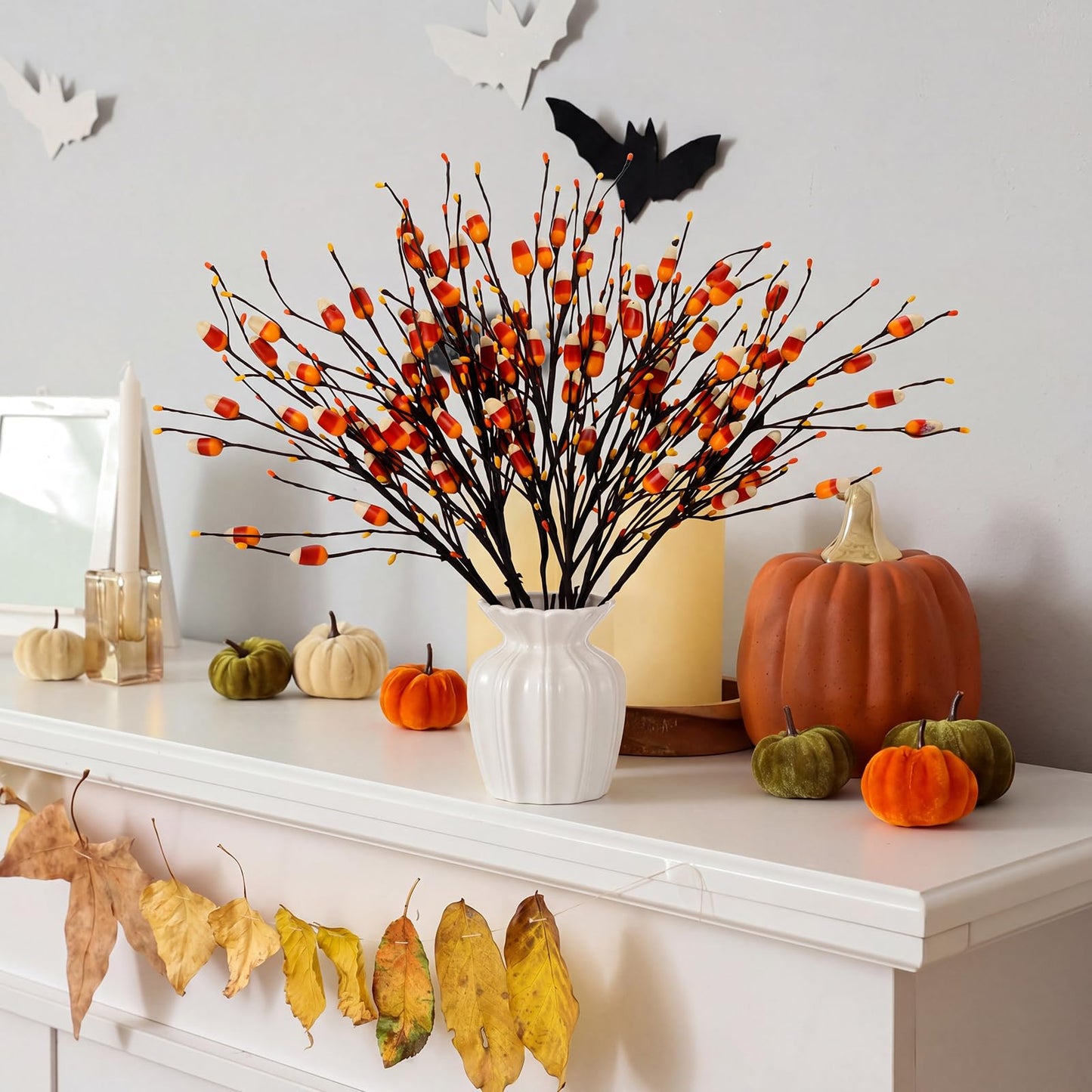 Yuxung 8 Pcs 20 Inch Halloween Candy Corn Artificial Stems Berry Spray with Fake Candies for Halloween Party Spooky Decoration, Faux Twigs and Branches for Vases Arrangement for Fall Season