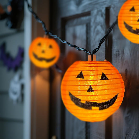8.5Ft Halloween Pumpkin Lantern String Lights Outdoor, Orange Halloween Decorations String Lights with 10 Mini Jack O Lanterns Lights, Plug in Pumpkin Lantern Lights for Indoor Party Patio Garden