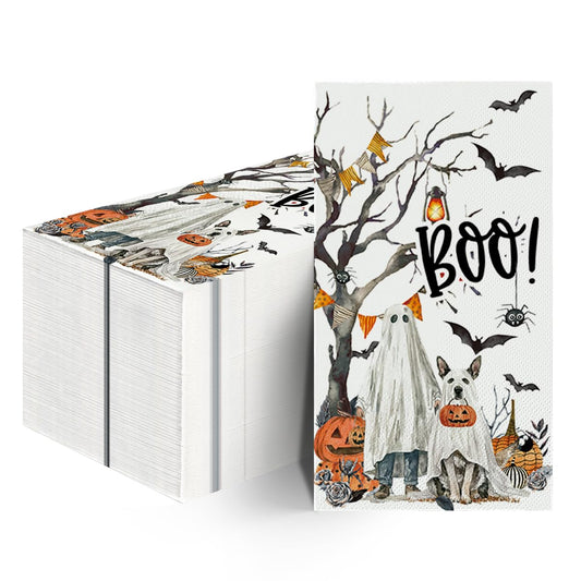 Horaldaily 100 Halloween Disposable Paper Decorative Guest Napkins, Jack-O-Lantern Pumpkin Cobweb Ghost Bats Dog Hand Towel for Party Lunch Dinner Kitchen Bathroom