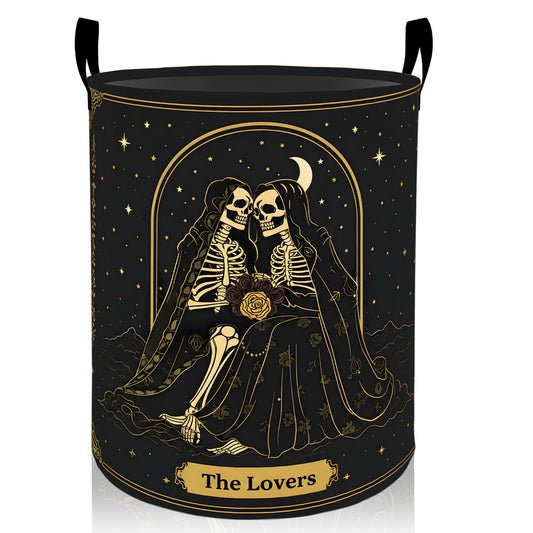 ainori Gothic Skull Laundry Basket, Skeleton Couple Oxford Cloth Dirty Clothes Collapsible Hamper for Room Decor, Goth Halloween Gifts, Toy Organizer 19.7 x 15.7 Inches for Bedroom Bathroom Dorm