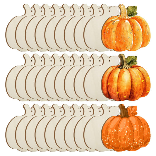kuchisity Large Size 7" Wooden Pumpkin Cutouts 30 PCS, Unfinished Fall Wooden Ornaments DIY Blank Pumpkin Slices Crafts for Thanksgiving Halloween Party Home Decoration