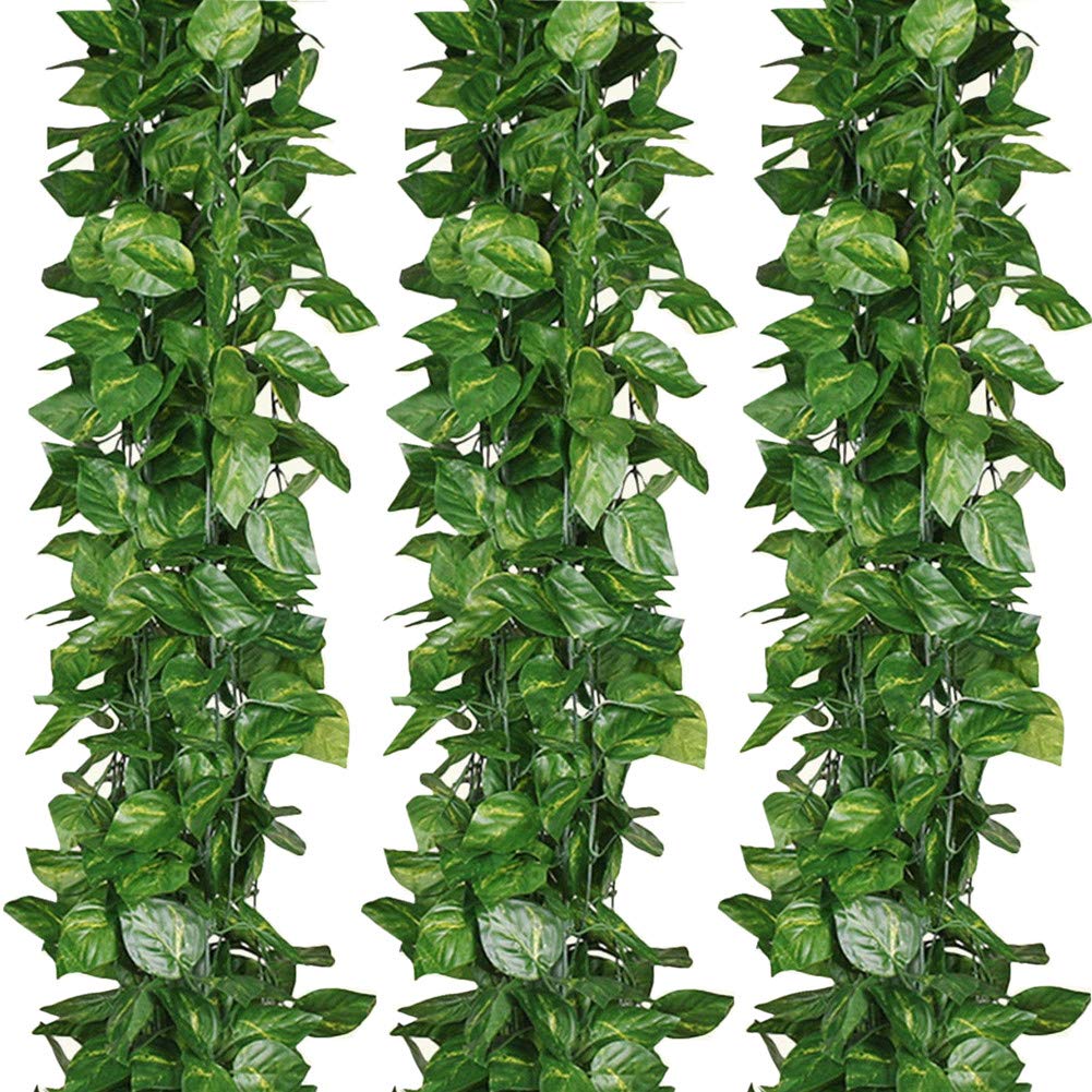 ZWYOQI 84 feet Artificial Vines Greenery Garland Fake Hanging Leaves Faux Foliage Plants for Wedding Party Garden Home Kitchen Office Wall Decorations (Scindapsus/12 Strands)
