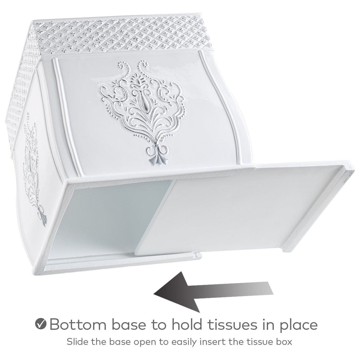 Vintage White Square Resin Tissue Box Cover with Bottom Slider