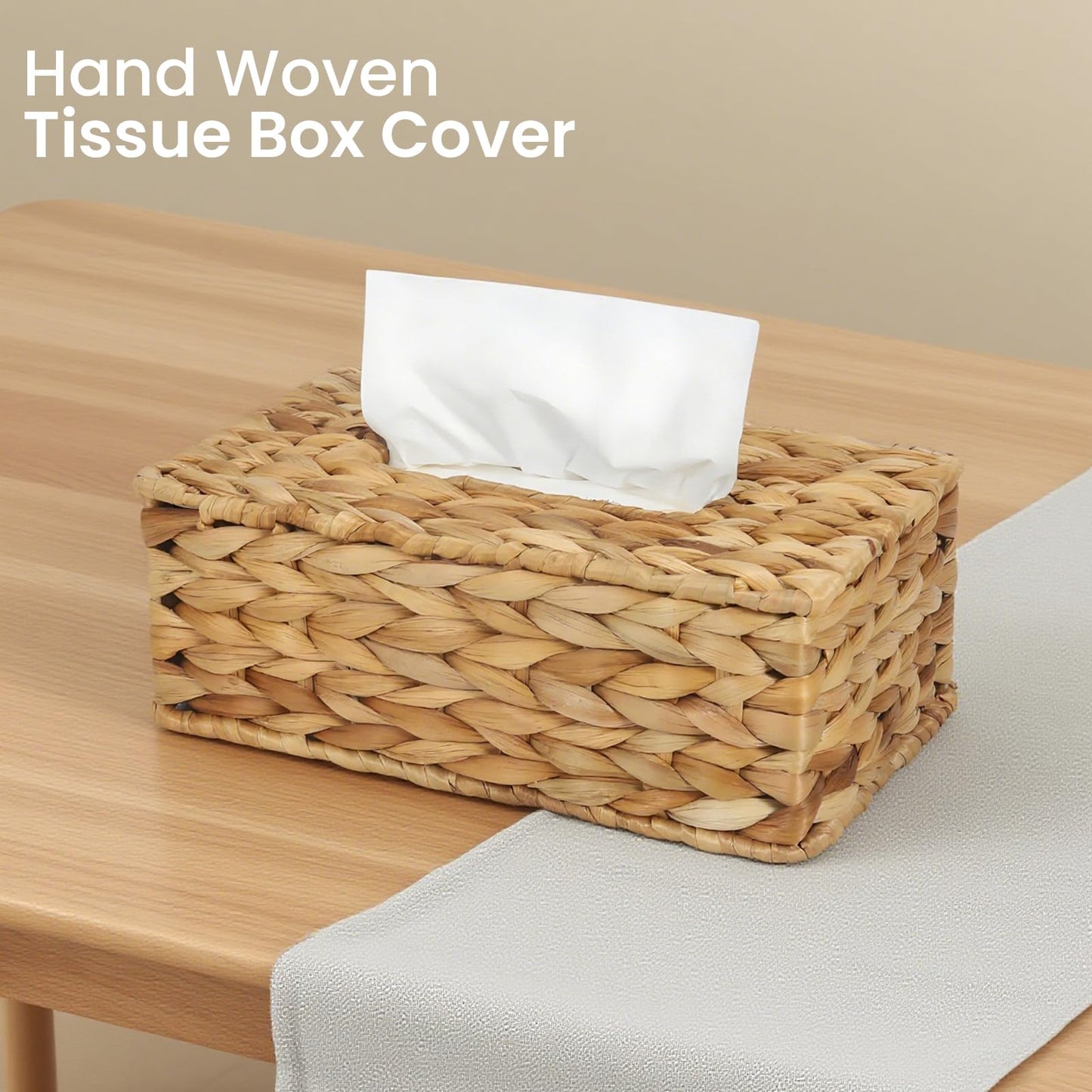 MHCLUE Water Hyacinth Rectangular Tissue Box Cover - Handwoven Natural Decorative Tissue Holder, Fits Standard Rectangular Tissue Boxes for Living Room, Bedroom, Bathroom, Sustainable Home Decor