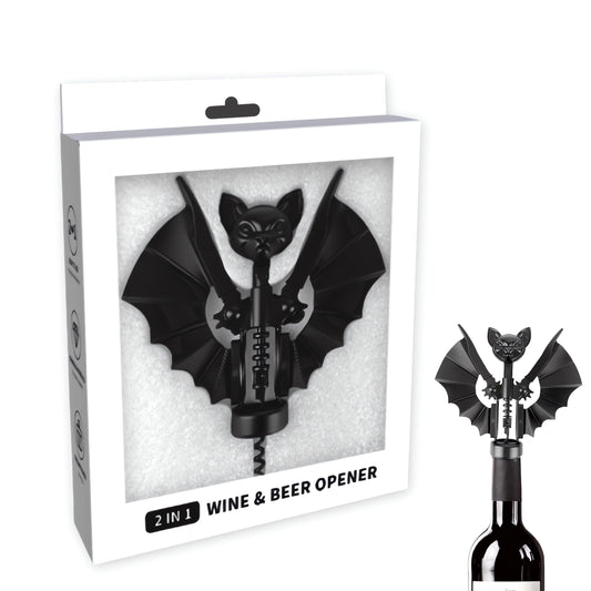 Ghost Bat Bottle Opener, Aluminum Alloy 2-in-1 Wine & Beer Opener, Suitable for Kitchens and Home Bars, Halloween and Gothic Decorative Ornament, Unique Gift for Wine Lovers