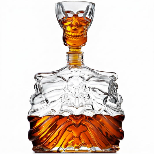 Godinger Whiskey Decanter and Shot Glass, Skull Skeleton Decanter, Halloween Decor, Skeleton Decorations, Liquor Decanter and Whiskey Glass Shot Glasses Set, Halloween Decorations - 32oz