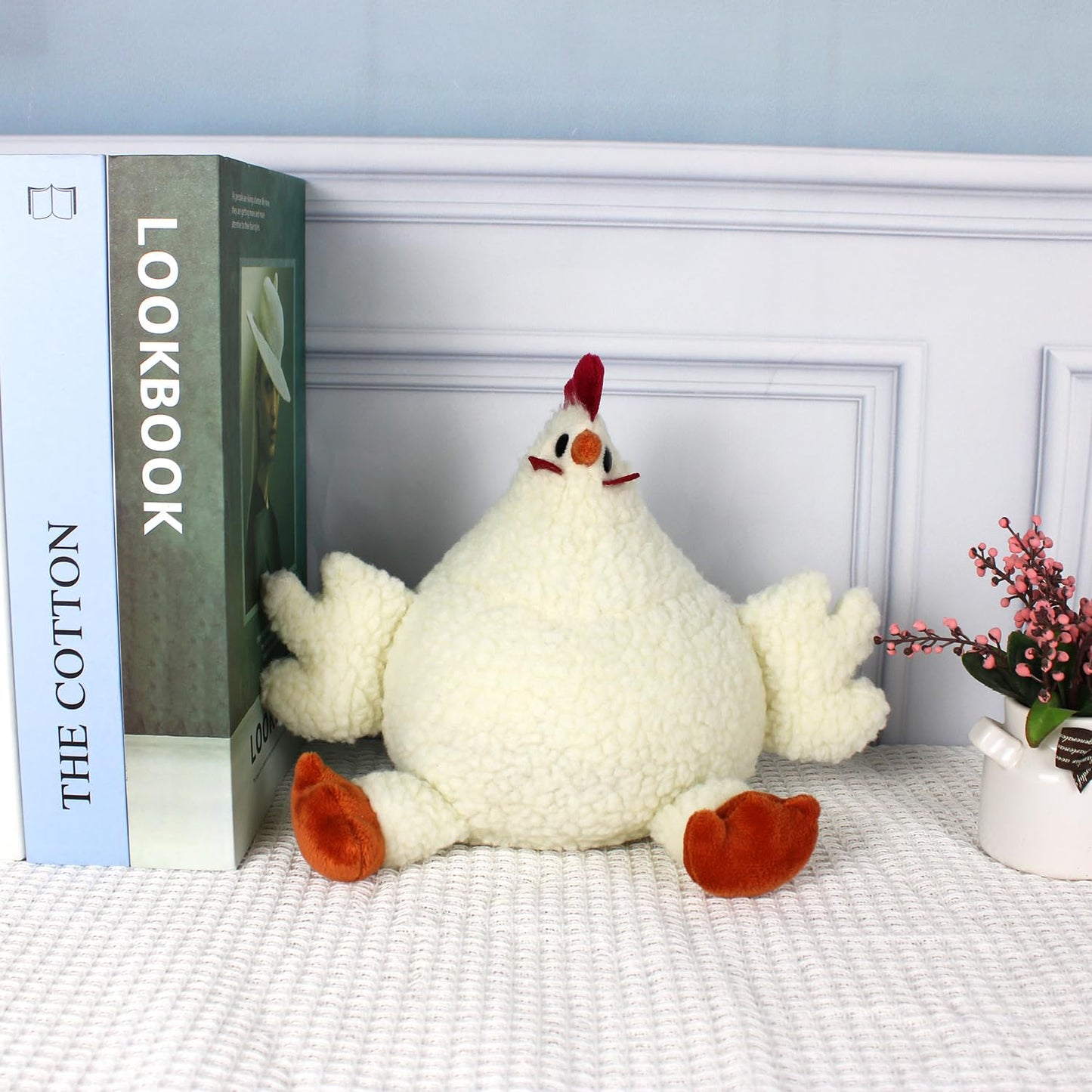 SANFERGE Cute Decorative Door Stopper for Home and Office Floor Door Stops, Fabric Animal Weighted Heavy Wall Protectors, White Chicken