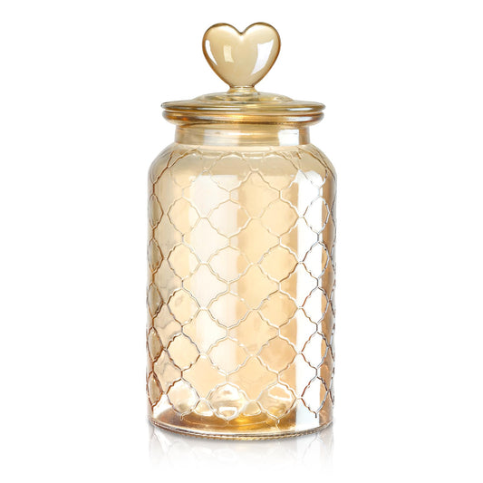 Joeyan 45 oz Amber Glass Canisters with Airtight Lids,Vintage Embossed Glass Storage Jar,Decorative Kitchen Food Container Organizer Apothecary Jars for Candy, Flour, Coffee Bean, Cookie, Pet Treats