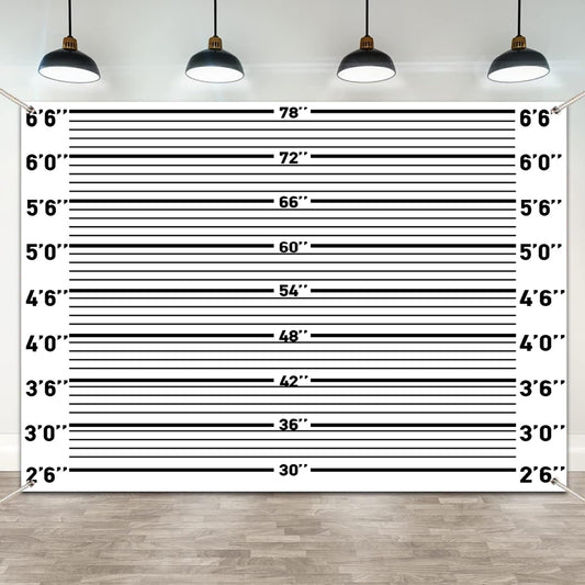 Celchvens Mugshot Backdrop for Party Decorations, 7x5ft Police Lineup Banner Suspect Height Background, Funny Crime Scene Party Background for Adults Birthday, Halloween, Cosplay, Jail Theme