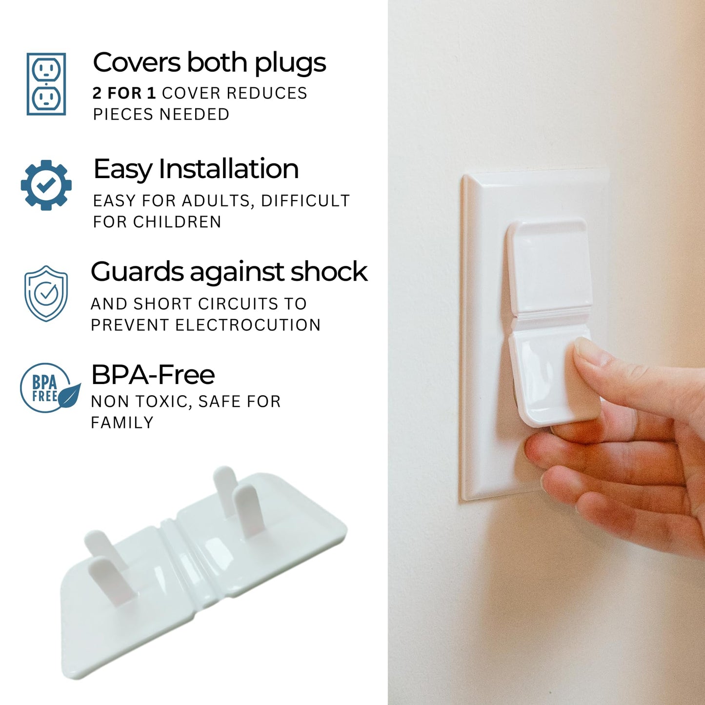 White Double Outlet Covers Baby Proofing (20 Pack, 40 Sockets) | Baby Proof Plug Covers for Electrical Outlets | Safe & Secure Baby Safety Products | Childproof Socket Covers Protect Toddlers & Babies