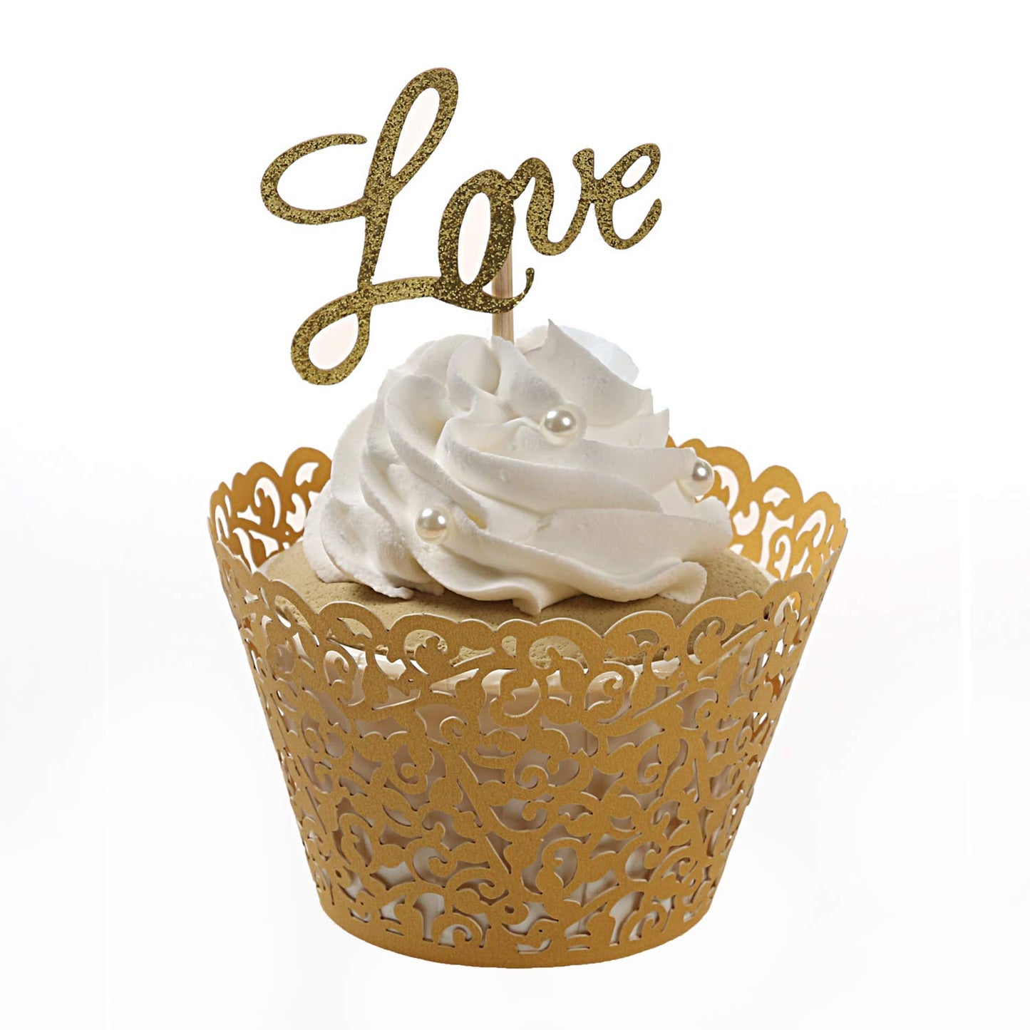 KPOSIYA Pack of 120 Cupcake Wrappers Artistic Bake Cake Paper Cups Vine Designed Laser Cut Cupcake Wraps Baking Cup Muffin Case Trays for Wedding Baby Shower Party Birthday Decoration (120, Gold)