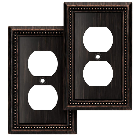 Henne Bery Sunken Pearls Heavy Duty Decorative Wall Plate Switch Plate Outlet Cover (Single Duplex, 2 Pack, Aged Bronze)