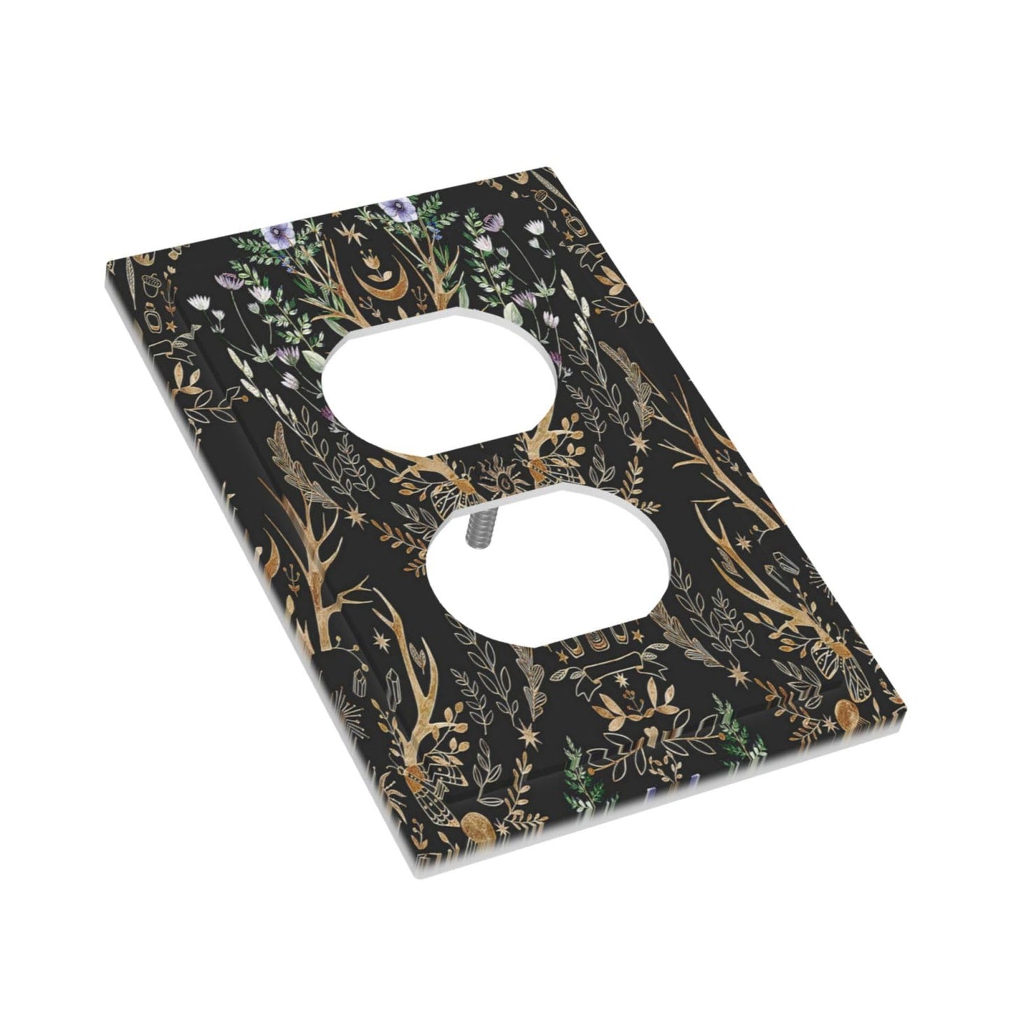 Botanical Morris Floral Midnight Black 1 Gang Outlet Plate Decorative Single Duplex Wall Plate Covers Unique Electrical Receptacle Light Switch Cover Art Faceplate Switchplate for Bathroom Living Room