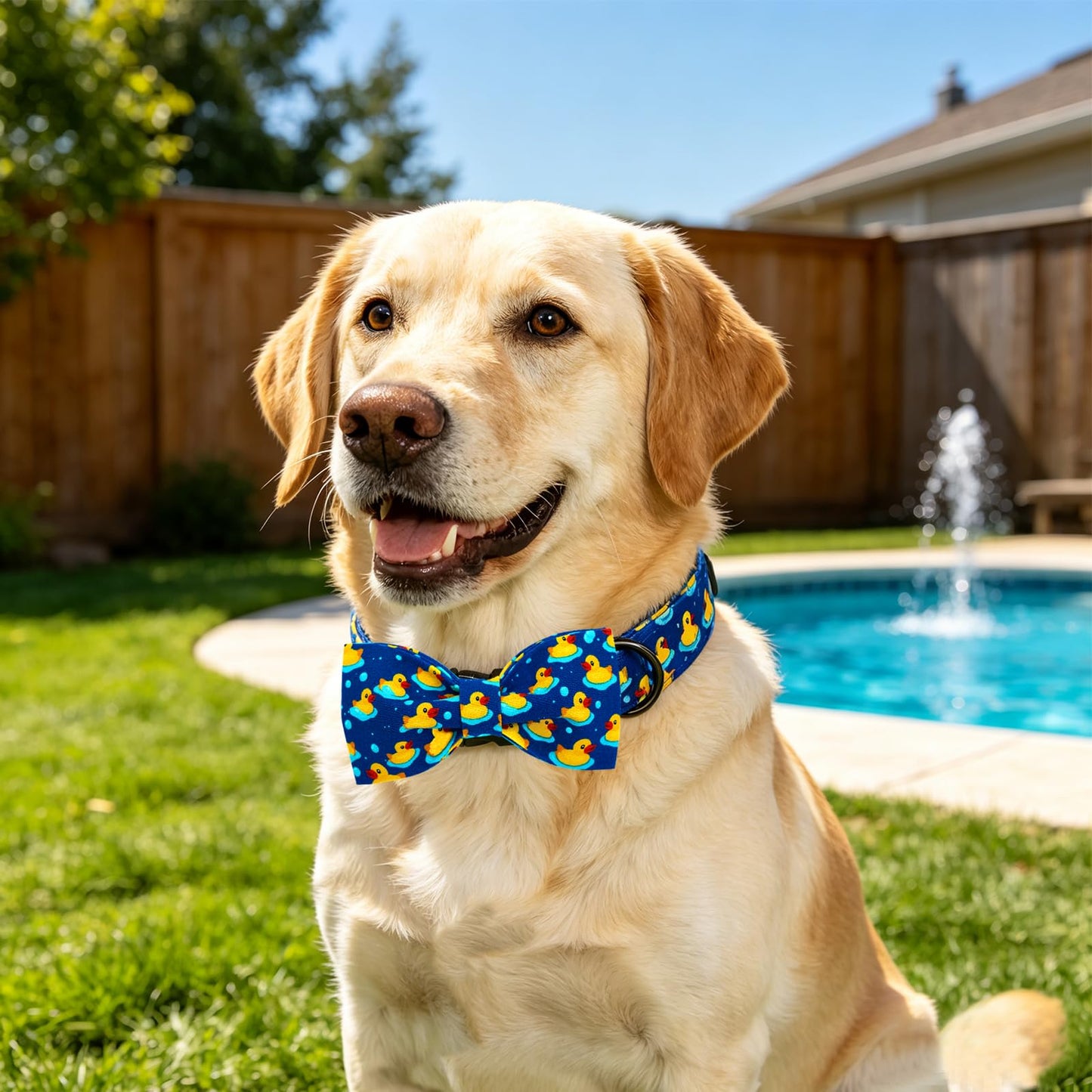 Lionheart glory Dog Bow Collar Ducky Pattern Cute Boy Collars for Small Dogs,Soft Duty Adjustable Dog Collar with Bowtie Spring Summer Puppy Collars Bows Pet Gift