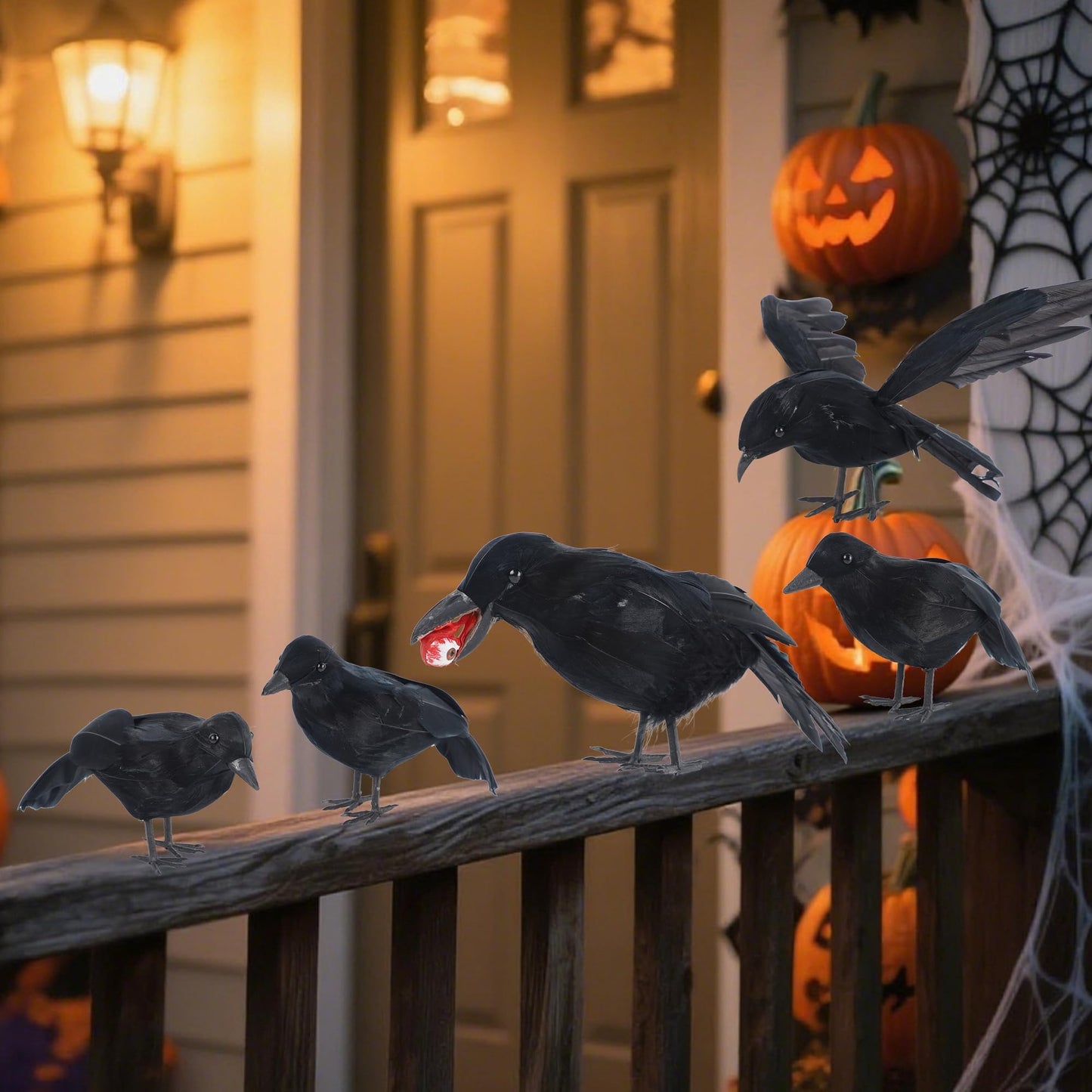 DR.DUDU 5 Pack Halloween Crows Decor Fake Crow