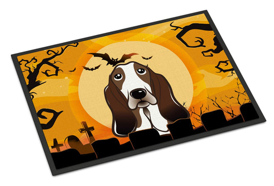 Caroline's Treasures BB1801MAT Halloween Basset Hound Doormat 18x27 Front Door Mat Indoor Outdoor Rugs for Entryway, Non Slip Washable Low Pile, 18H X 27W