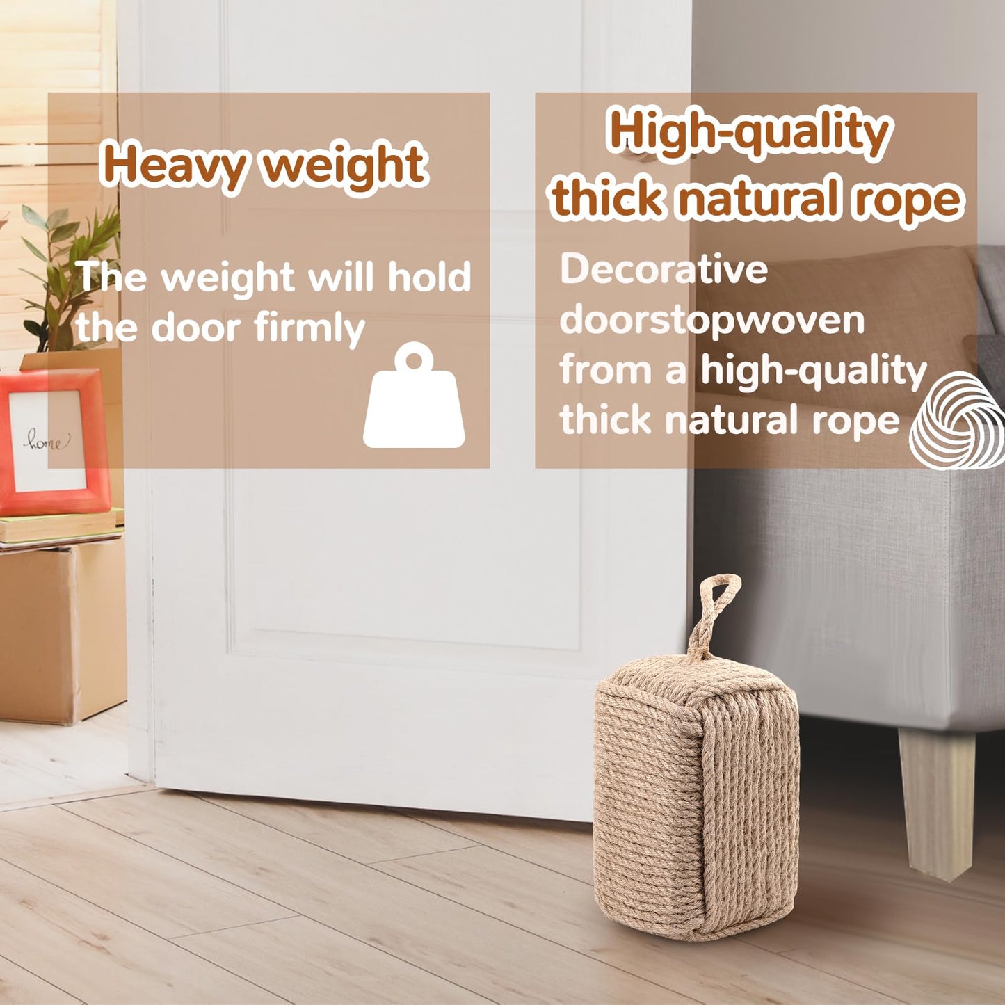 MorningRo Rope Door Stop Decorative Door Stop with Handle 4.72 ''d x 8.66''h 8.8lb Square Heavy Weighted Stoppers for Outdoor Inside Window Home to Keep Open New Home Gift Bookend
