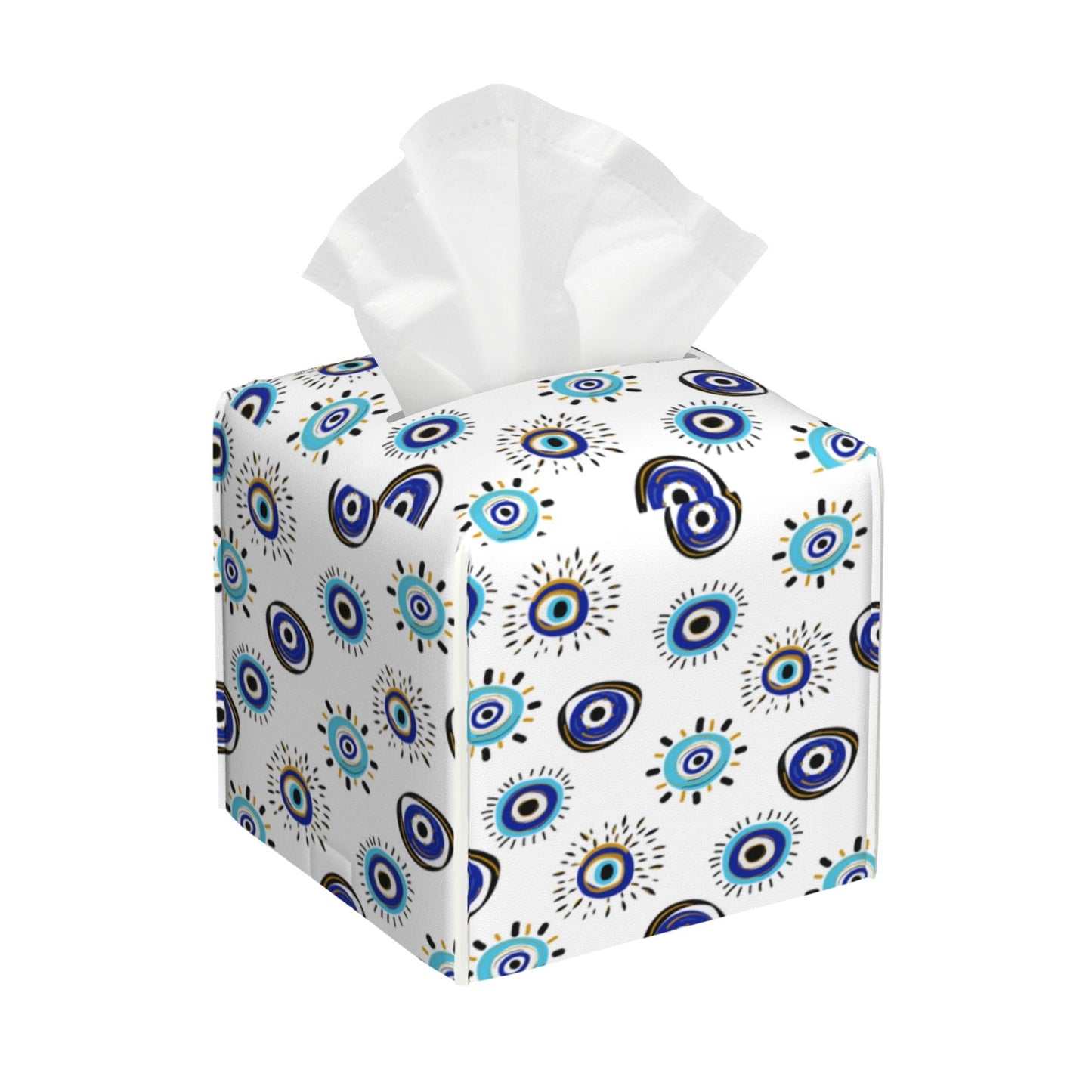 POIUBLE Evil Eye Tissue Box Cover Leather Tissue Box Holder Square Facial Paper Organizer Dispenser for Bathroom Kitchen Bedroom Vanity Countertop Night Stands