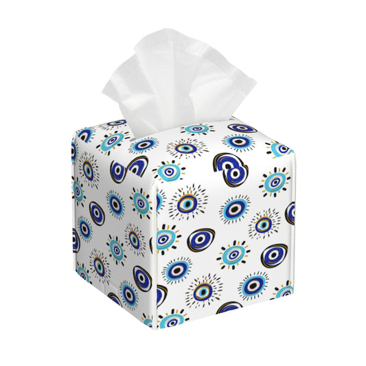 POIUBLE Evil Eye Tissue Box Cover Leather Tissue Box Holder Square Facial Paper Organizer Dispenser for Bathroom Kitchen Bedroom Vanity Countertop Night Stands