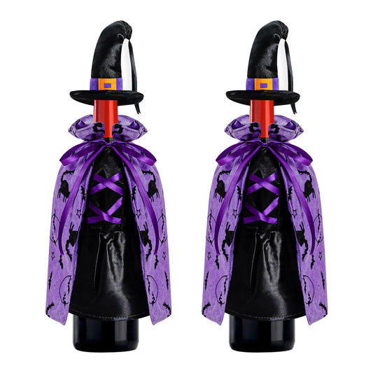 LOMIMOS Witch Halloween Wine Bottle Cover,Non-Fabric Ideal Gift for Hostess Best Party Table Decor (2PCS)