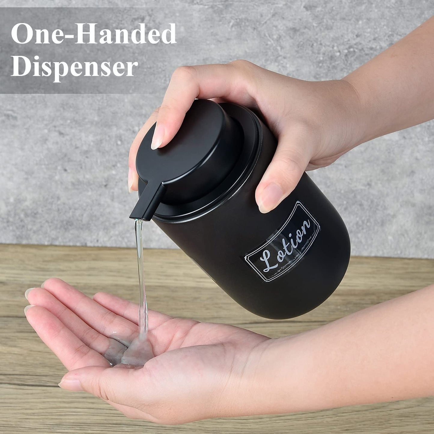 BosilunLife Black Soap Dispenser Set - 2 Pack 12oz Ceramic Dish Soap Dispenser with Rust Proof Pump for Kitchen, Hand Soap and Lotion Set Suitable for Farmhouse Bathroom Decor with Waterproof Labels