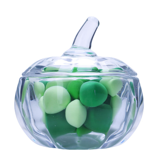 Crystal Pumpkin Jar with Cover, Glass Decorative Wedding Candy Bowl Snack Candy Dish Storage with Lid Organizer Canisters Home Decor Fall Thanksgiving Halloween Party Centerpieces (S, Transparent)