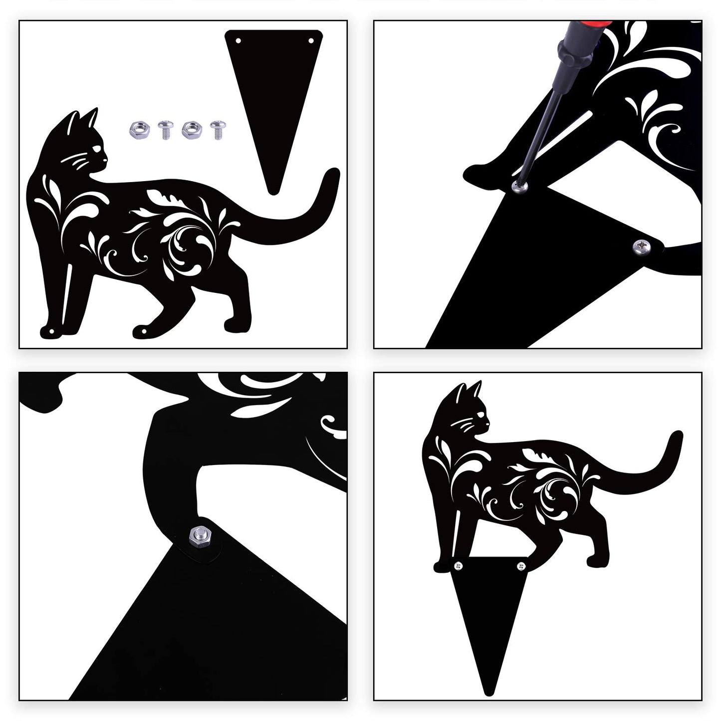 URATOT 3 Pack Metal Cat Garden Statues Black Cat Silhouette Cats Decorative Stakes Garden Outdoor Statues Animal Stakes for Yard Decor and Lawn Ornaments
