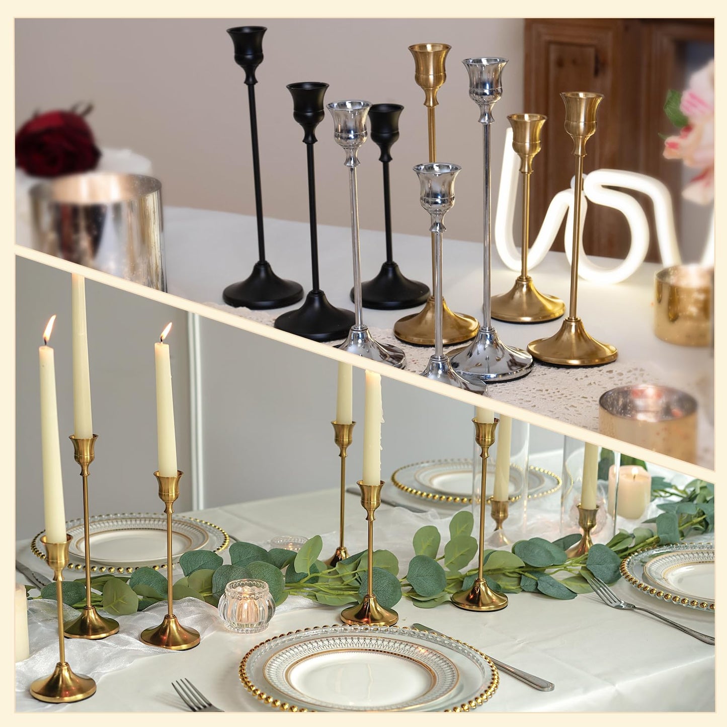 Chill Recipe Candlestick Holders Gold Taper Candle Holders 3 pcs Candle Sticks Holders for Home Decor Table Centerpiece Wedding Housewarming Festival