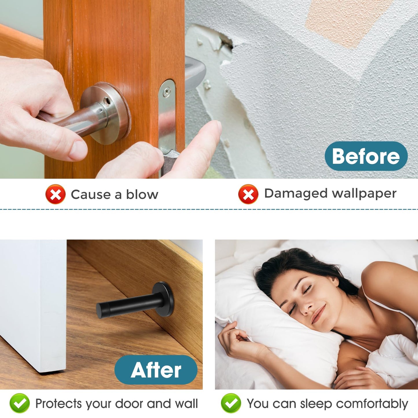 24Pcs Door Stopper, 3.5 Inch Heavy Duty 304 Stainless Steel Door Stop with Rubber Tip, Wall Mounted Door Stopper for Wall Protection, Sound Dampening, Matte Black