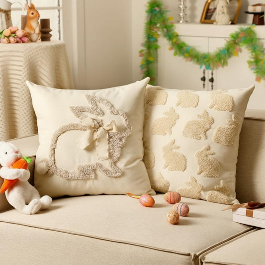 Moucuny 2 Pcs Halloween Decorations Pillow Covers 18x18 Embroidery Tufted Cute Ghost Throw Pillow Covers Halloween Embroidery Home Decoration Cotton White Pillowcases Decor for Couch Sofa Bed Bedroom