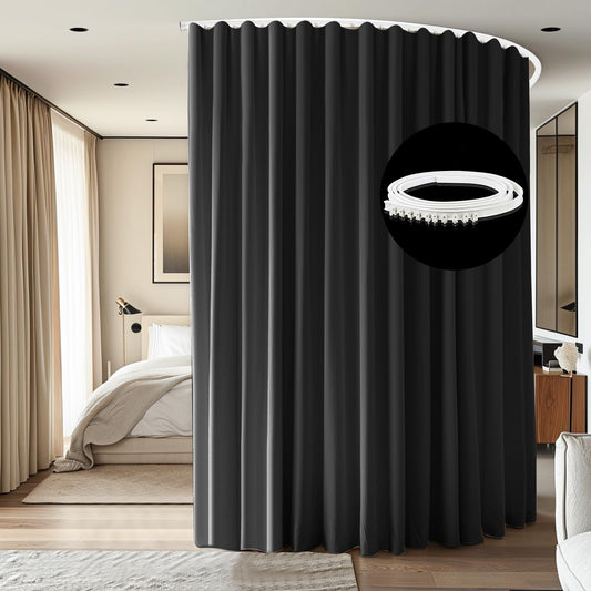 cbsroro Room Divider Curtains Ceiling Mounted Track Sets Extra Wide Blackout Curtain Flexible Tracks for Bedroom Privacy Partition Separator, 1 Panel Black Drape and White Rail, W8.3 x H7ft